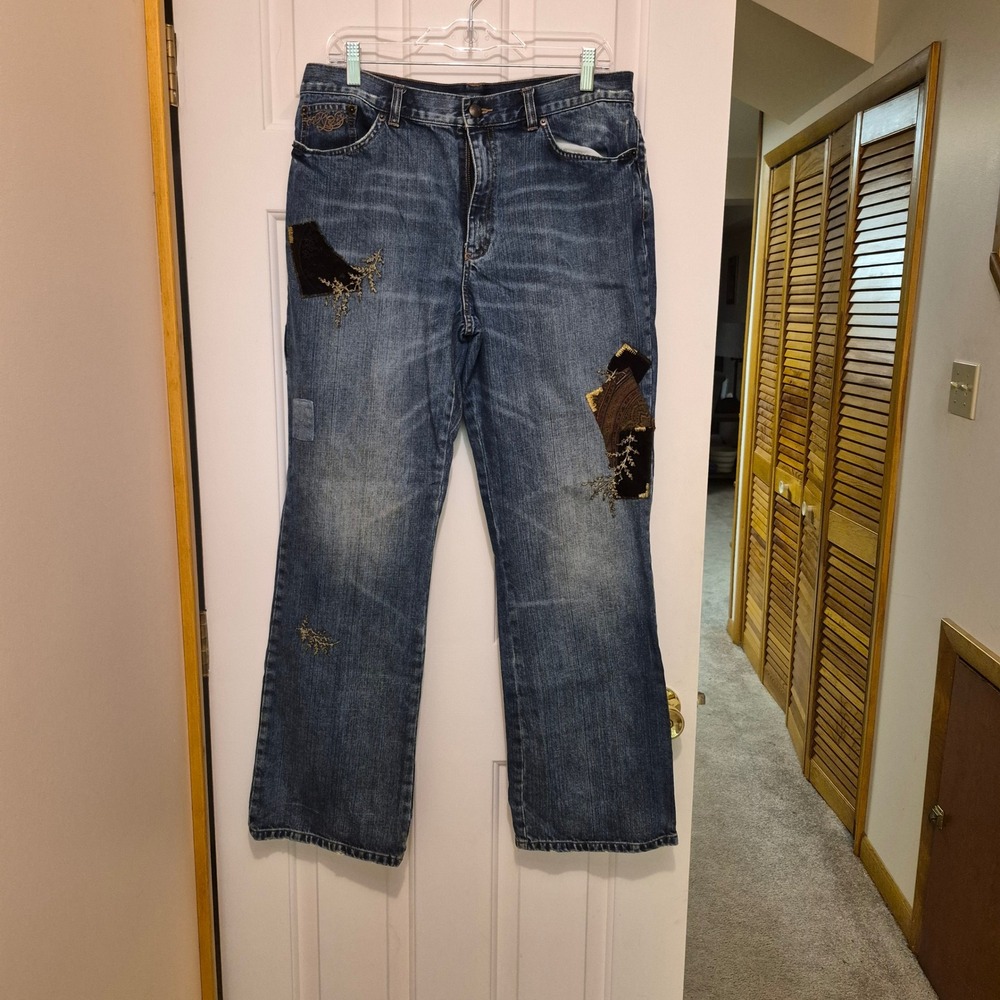 Lauren Jeans Co Ralph Lauren Patchwork Paisley Embroidered Jeans Medium Wash 12